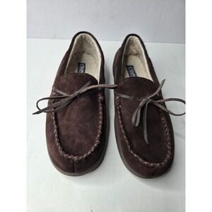 Chaps Men Brown Suede Moccasin Slipper Faux Shearling Lined CH91 Size L 9.5-10.5